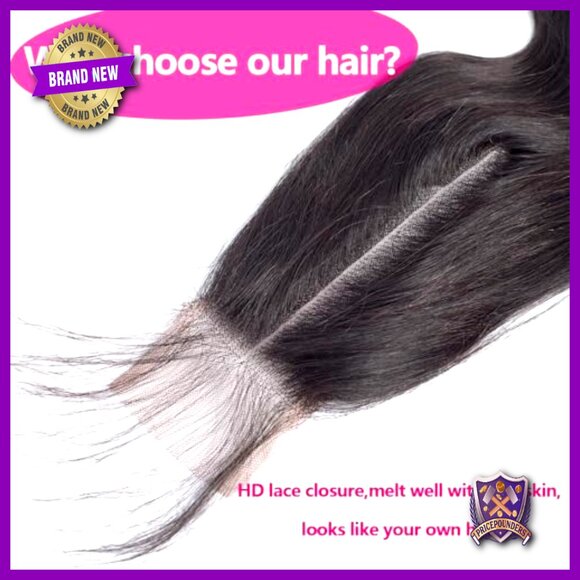 3 Bundles Brazilian Body Wave Human Hair with 2x6 HD Lace Closure 16 Inch